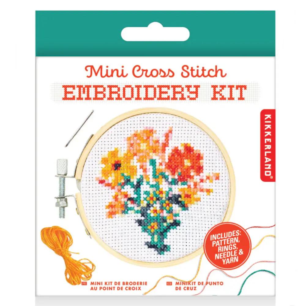 Kikkerland, Craft Supplies, Art & School, Mini, Cross Stitch, Embroidery Kit, Flowers, 874291